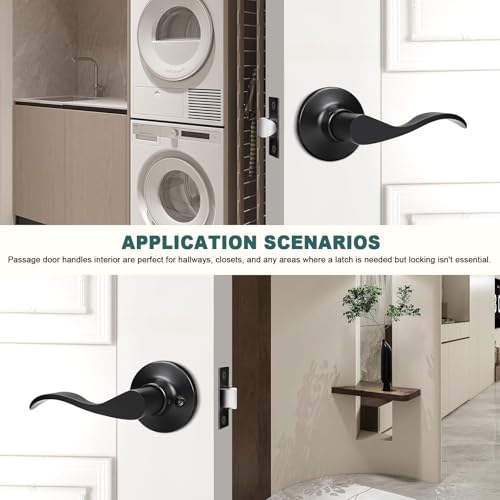 GOBEKOR 2 Pack Interior Door Handles Passage Door Levers for Hallway and Closet Lever Door Handles Keyless Door Lock Wave Lever Set - Image 4