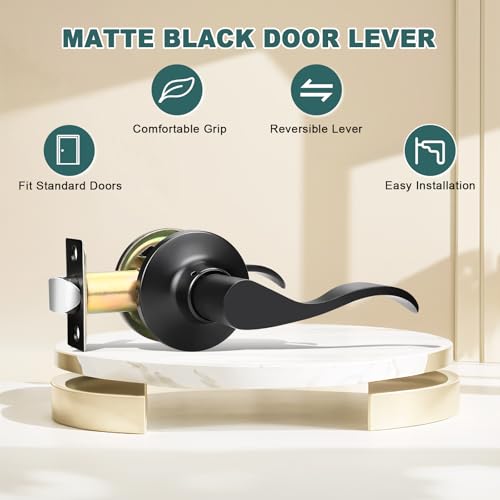 GOBEKOR 2 Pack Interior Door Handles Passage Door Levers for Hallway and Closet Lever Door Handles Keyless Door Lock Wave Lever Set - Image 2