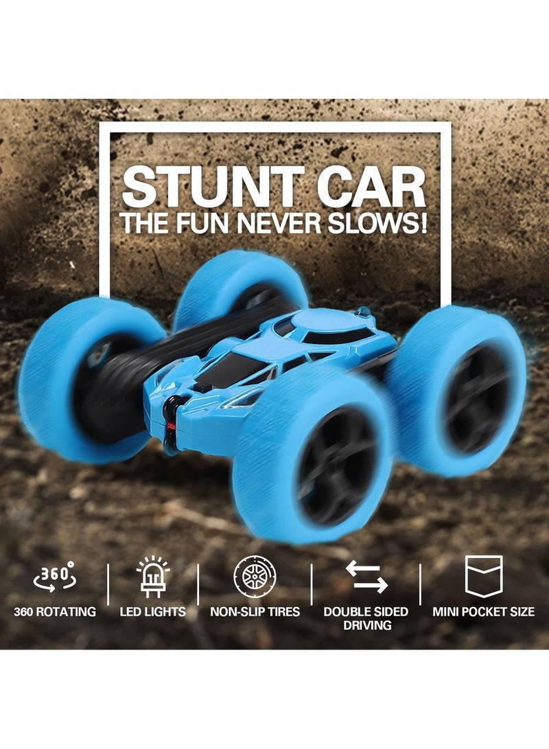 جرافلو سيارة التحكم عن بعد على الوجهين 360 سيارة 4WD RC الدوارة مع المصابيح الأمامية 2.4 جيجا هرتز سباق كهربائي حيلة لعبة سيارة على الطرق الوعرة حيلة سيارة لعبة قابلة لإعادة الشحن للأولاد (أزرق) - Image 3