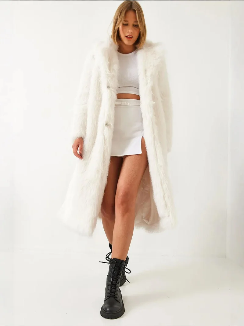 LUCCI Hooded Long Faux Fur Coat