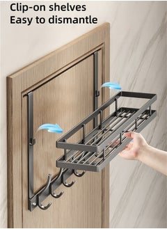MLADEN Over the Door Hook Hanger Rack with 5 Hooks and Storage Basket,Towel Rack Silent Super Load-bearing Over the Door Hanger,Versatile Door Hanger for Coats,Robe,Towels, Bags, Keys - Ideal for Bathroom, Bedroom, Behind Back of Door, Black,43x10x28cm  - Image 3