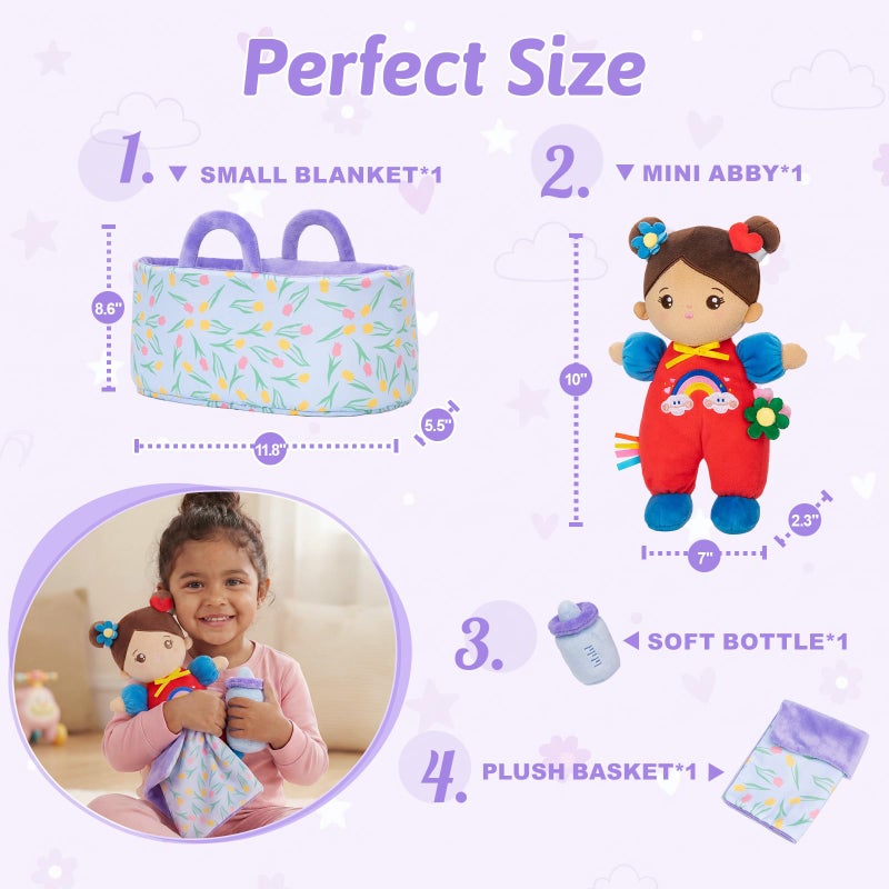 OUOZZZ 10" Soft Baby Doll Set, Hispanic Baby Doll Accessories Pretend Playset Doll for 2 Year Olds Girls Social Emotional Learning Birthday Gift for 2 Year Olds Girls - Image 2
