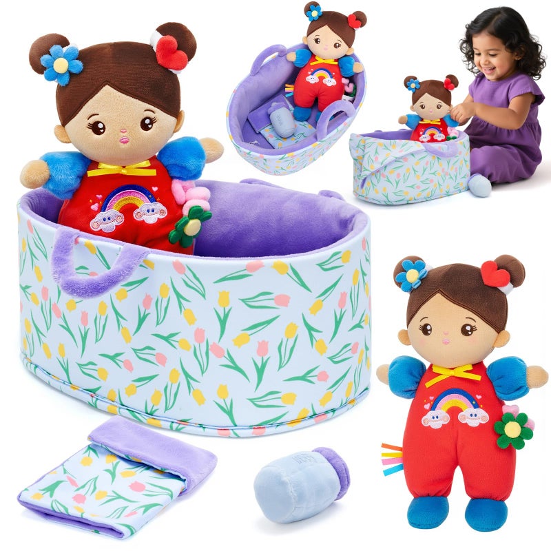 OUOZZZ 10" Soft Baby Doll Set, Hispanic Baby Doll Accessories Pretend Playset Doll for 2 Year Olds Girls Social Emotional Learning Birthday Gift for 2 Year Olds Girls - Image 1