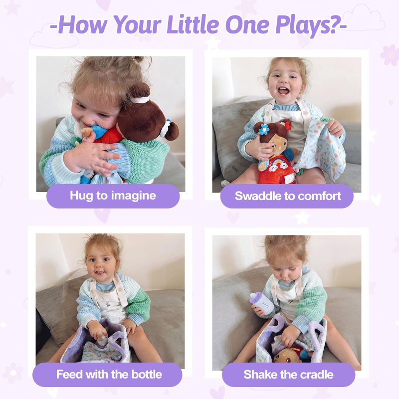OUOZZZ 10" Soft Baby Doll Set, Hispanic Baby Doll Accessories Pretend Playset Doll for 2 Year Olds Girls Social Emotional Learning Birthday Gift for 2 Year Olds Girls - Image 4
