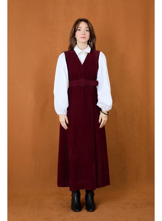 Soul Women's Belt-Detail V-Neck Suede Dress - 32406ELB - BURGUNDY. - Image 3