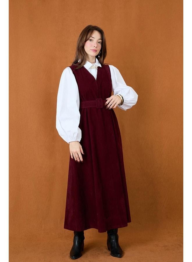 Soul Women's Belt-Detail V-Neck Suede Dress - 32406ELB - BURGUNDY. - Image 1