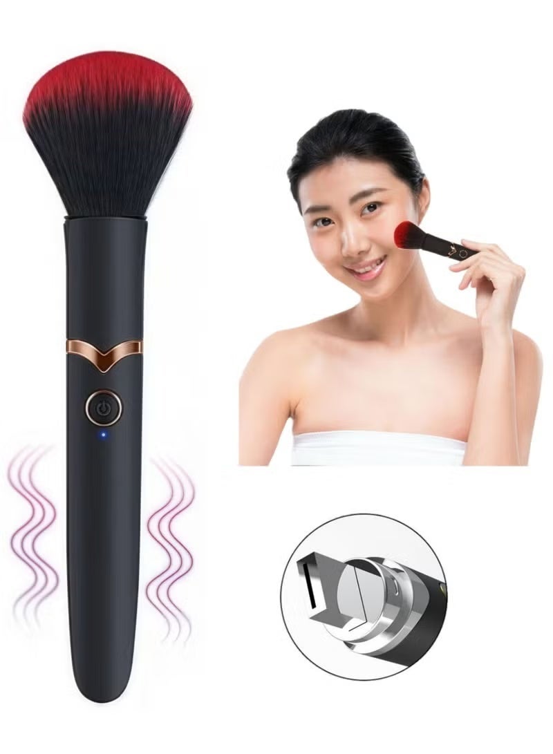SHOPUP4U Electric Makeup Brush, 10 Gears Vibration Massage Brush, Works with, Concealer or Blush, Rechargeable Adjustable Loose Powder Brush Black - Image 1