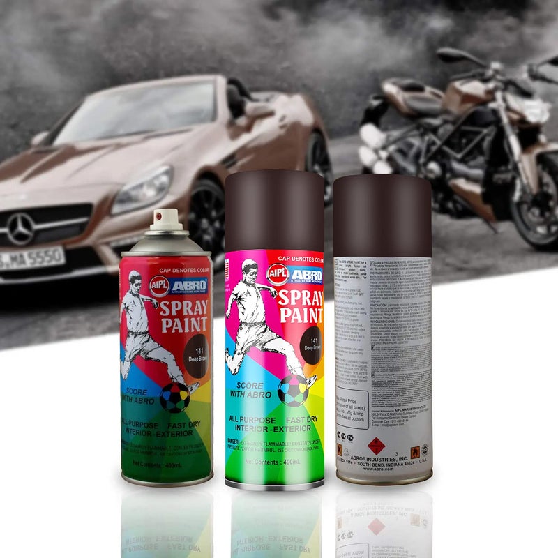 Abro SP-141 علبة طلاء رذاذ ملون متعددة الاستخدامات (400 مل، بني غامق) جاف سريع للتطبيقات المعدنية، الخشب، الجدران، السيارات والدراجات النارية - Image 5