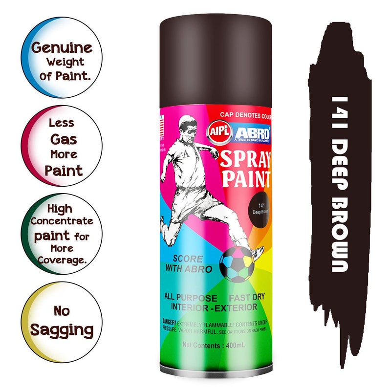 Abro SP-141 علبة طلاء رذاذ ملون متعددة الاستخدامات (400 مل، بني غامق) جاف سريع للتطبيقات المعدنية، الخشب، الجدران، السيارات والدراجات النارية - Image 3
