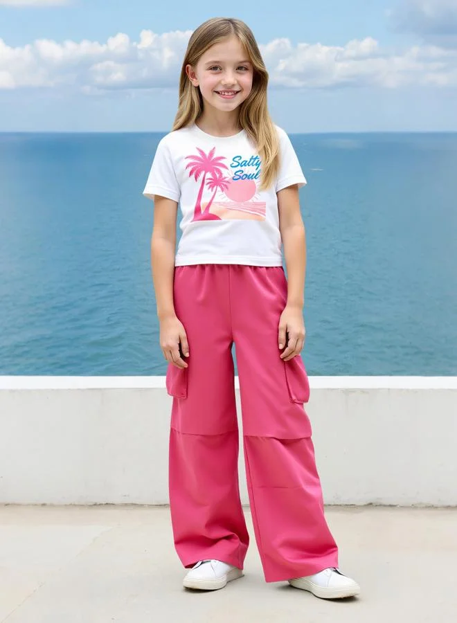 Take Two Take Two Teens Graphic T-Shirt and Cargo Pants Set