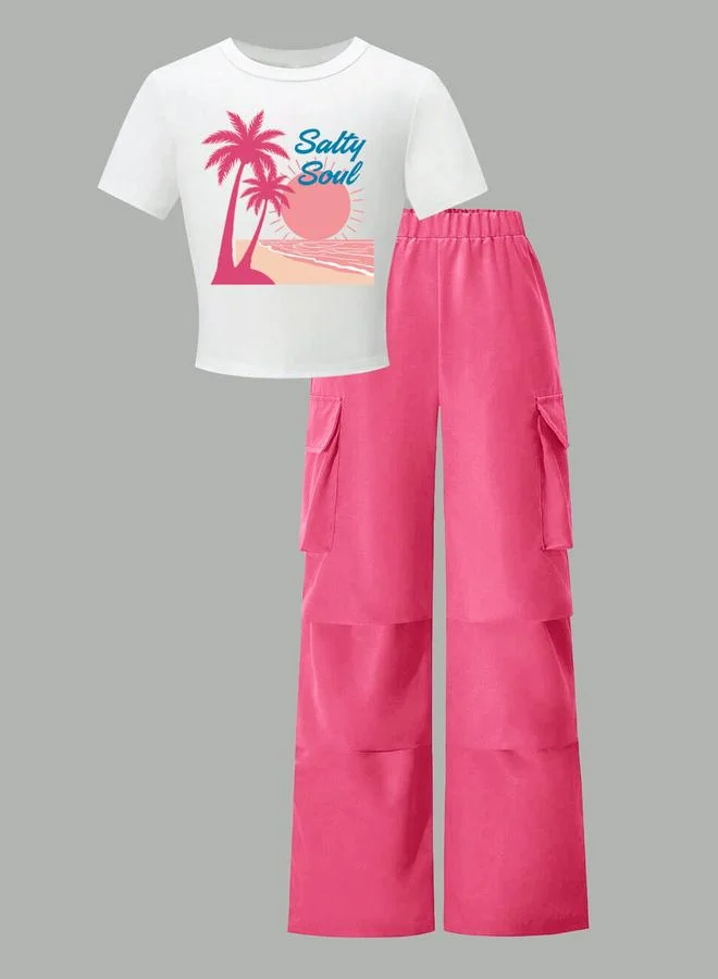 Take Two Take Two Teens Graphic T-Shirt and Cargo Pants Set