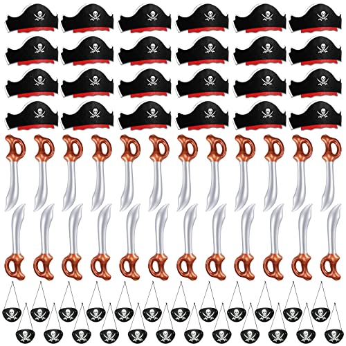Legigo 72 Pcs Pirate Party Set Include 24 Pirate Hats 24 Eye Patches 24 Inflatable Swords Pirate Accessory for Caribbean Fancy Dress Cosplay Themed Party Stage Prop - Image 1