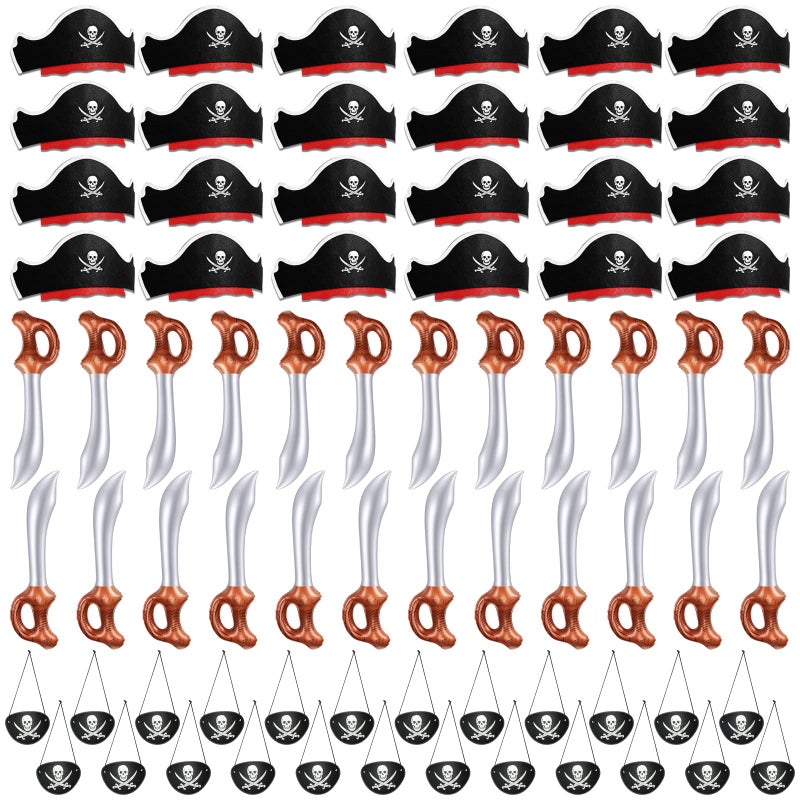 Legigo 72 Pcs Pirate Party Set Include 24 Pirate Hats 24 Eye Patches 24 Inflatable Swords Pirate Accessory for Caribbean Fancy Dress Cosplay Themed Party Stage Prop - Image 2