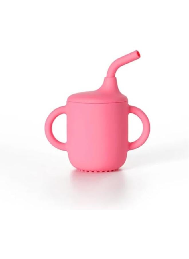شيكو طقم أدوات تغذية الأطفال من السيليكون (5 قطع) - آمن غذائياً وخالٍ من BPA - يشمل طبق مقسم، وعاء شفط، كوب، وملعقة وشوكة - لون وردي جذاب - Image 2