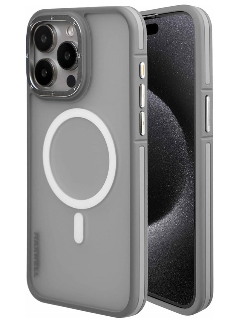 Maxwell Electronics - Maxwell Armor Soft Matte Compatible with MagSafe Case for iPhone 15 Pro - Full Protection, Drop-Proof Design, Metallic Lens Protection - Compatible with Magsafe (Gray) - Image 1