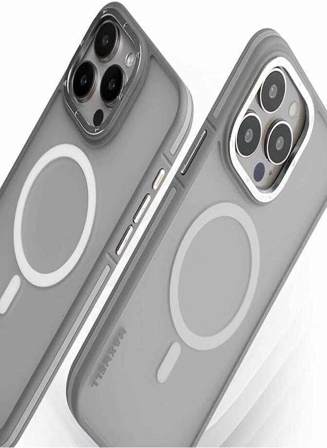 Maxwell Electronics - Maxwell Armor Soft Matte Compatible with MagSafe Case for iPhone 15 Pro - Full Protection, Drop-Proof Design, Metallic Lens Protection - Compatible with Magsafe (Gray) - Image 1