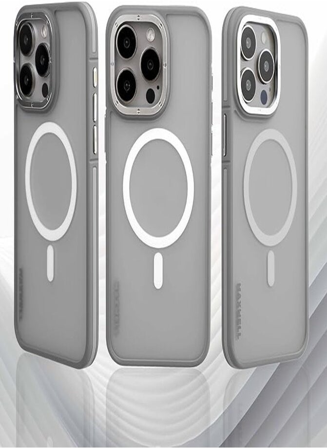 Maxwell Electronics - Maxwell Armor Soft Matte Compatible with MagSafe Case for iPhone 15 Pro - Full Protection, Drop-Proof Design, Metallic Lens Protection - Compatible with Magsafe (Gray) - Image 1