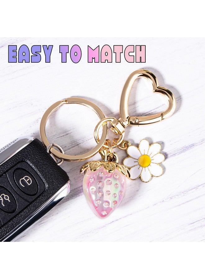 Wikavanli حافظة مفاتيح فراولة كيوت من ويكافانلي، سحر حقيبة، مفاتيح قلب زهور ديفي، إكسسوارات ديكور للنساء والفتيات، وردي، S - Image 2