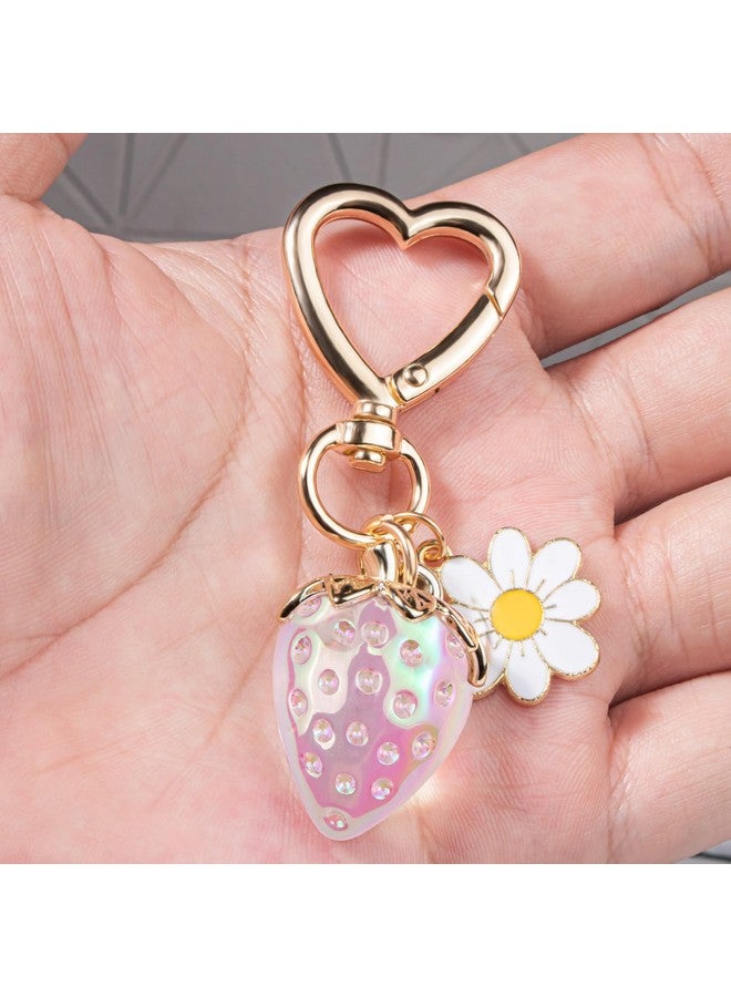 Wikavanli حافظة مفاتيح فراولة كيوت من ويكافانلي، سحر حقيبة، مفاتيح قلب زهور ديفي، إكسسوارات ديكور للنساء والفتيات، وردي، S - Image 3