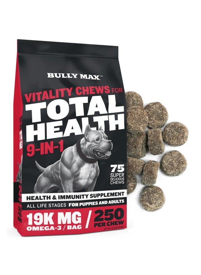 BULLY MAX 9In1 Total Health Dog Chews  Puppy & Adult Dog Multivitamin Treats  Omega 3 Vitamin Supplements For Immunity, Brain, Heart, Joint & Digestive Health For All Breeds  75 Soft Chews/Bag - Image 1