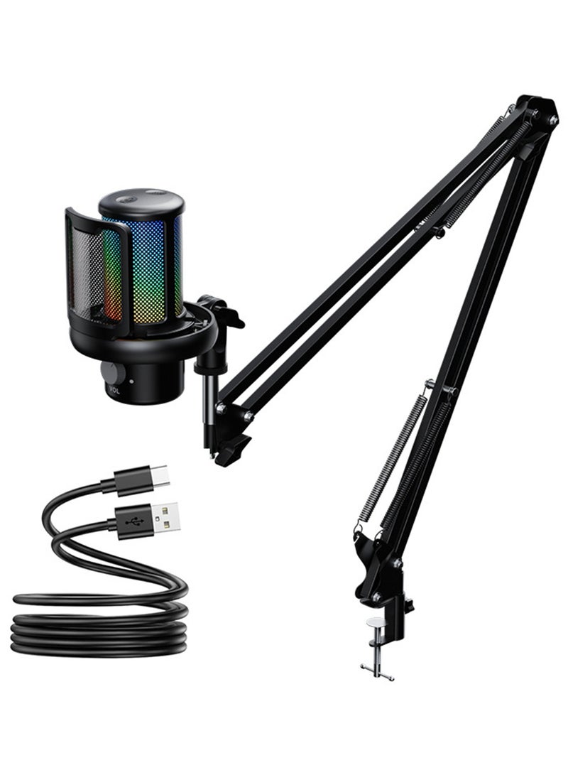 دراكلاو ميكروفون ألعاب، ميكروفون USB للكمبيوتر الشخصي للبث الصوتي والفيديوهات والبث المباشر، ميكروفون مكثف مع خاصية كتم الصوت السريع، فلتر مضاد للتشويش، مؤشر RGB، حامل مضاد للاهتزاز، زر تحكم في مستوى الصوت، متوافق مع PS4/5/PC، مناسب للاعبين ومستخدمي يوتيوب - Image 1