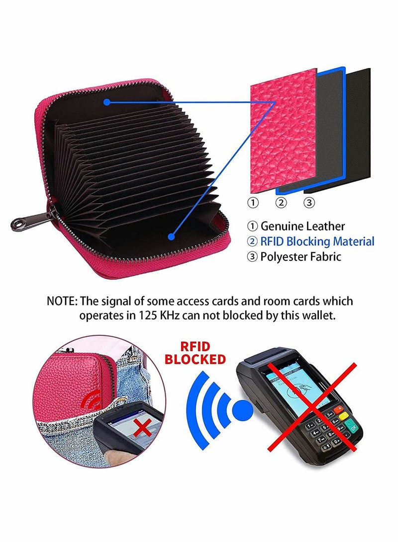 KASTWAVE Credit Card Holder Wallet, Rose Red Card Cases, RFID 20 Card Slots Credit Card Holder Genuine Leather Small Card Case, Accordion Wallet with Zipper for Women Men, Wallets Card Cases Money Organizers - Image 3