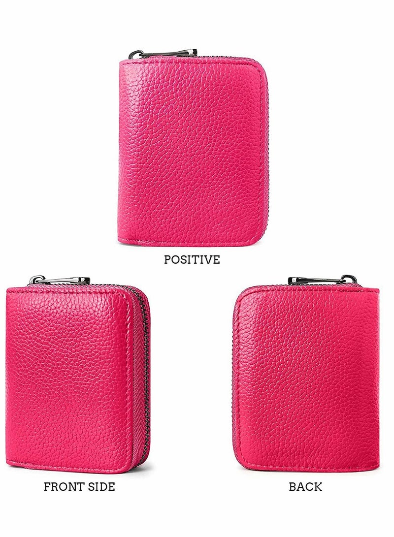 KASTWAVE Credit Card Holder Wallet, Rose Red Card Cases, RFID 20 Card Slots Credit Card Holder Genuine Leather Small Card Case, Accordion Wallet with Zipper for Women Men, Wallets Card Cases Money Organizers - Image 5