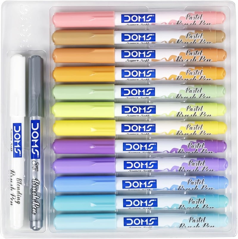 Doms Super Soft Tip Pastel Shades Brush Pen Set | 12 Pastel Shades + 1 Silver Shade + 1 Blender | Ideal for Doodling, Illustrations, Calligraphy, Artists, Studenst & Professioanls | Pack Of 1 - Image 5