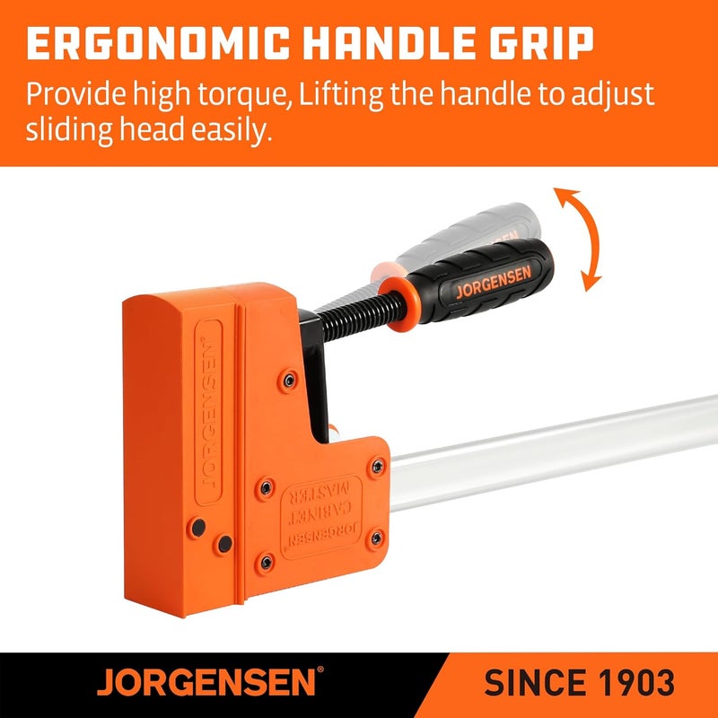 Jorgensen 48-inch Bar Clamps, 90°Cabinet Master Parallel Jaw Bar Clamp Set, 2-pack - Image 4