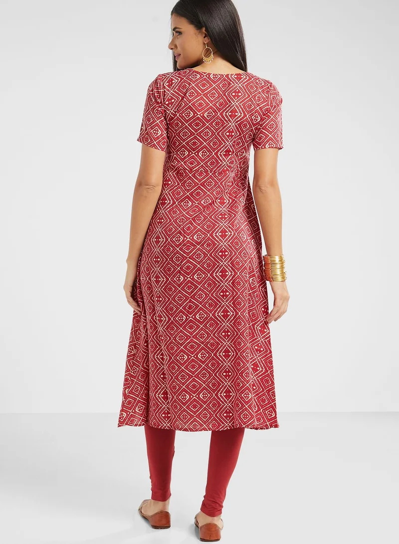 INDDUS Surplice Side Split Printed Kurti