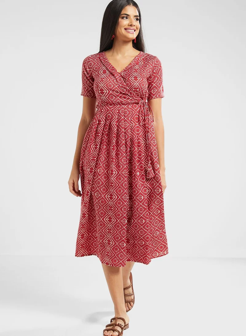 INDDUS Surplice Side Split Printed Kurti