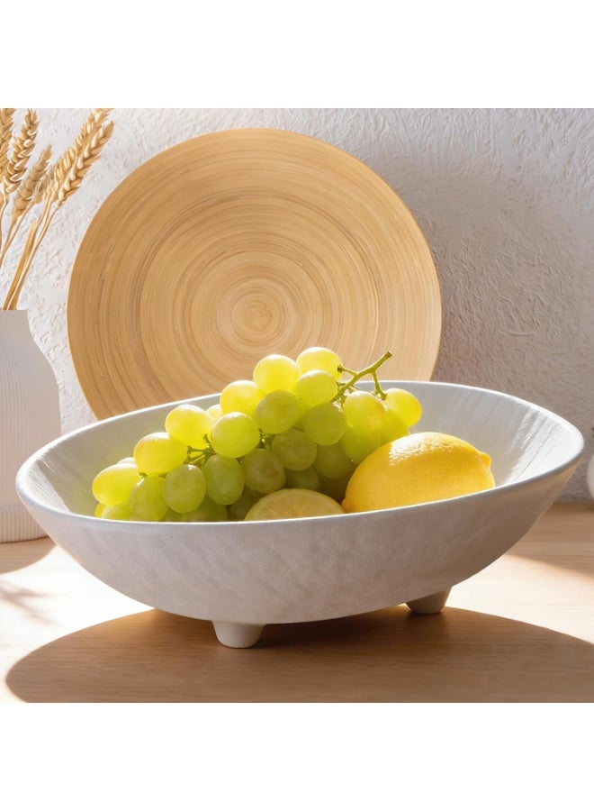 Ceramic Fruit Bowl, 10 Inch White Oval Decorative Bowl with Four-Leg Base - Image 1
