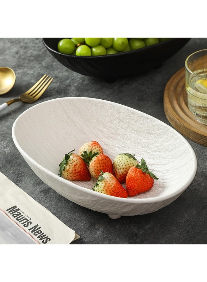 Ceramic Fruit Bowl, 10 Inch White Oval Decorative Bowl with Four-Leg Base - Image 3