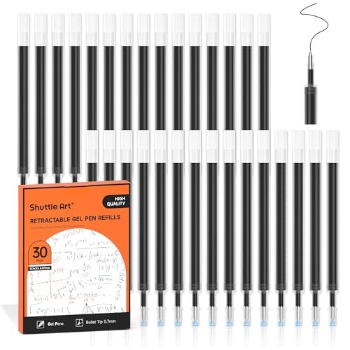 Shuttle Art Retractable Gel Pen Refills, Shuttle Art 30 Pack Black Rollerball Gel Ink Pens Refills, Bulk Set, 0.7mm Fine Point for Writing Journaling Taking Notes School Office Home - Image 1