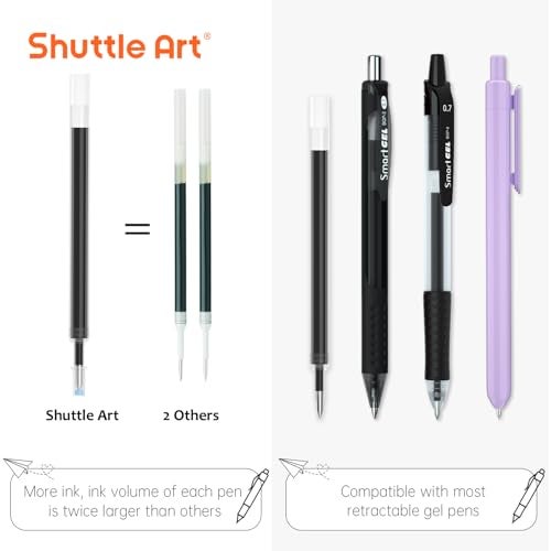 Shuttle Art Retractable Gel Pen Refills, Shuttle Art 30 Pack Black Rollerball Gel Ink Pens Refills, Bulk Set, 0.7mm Fine Point for Writing Journaling Taking Notes School Office Home - Image 3