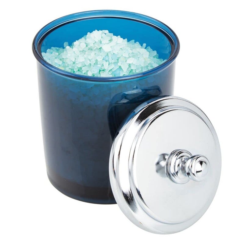 mDesign Bathroom Vanity Storage Organizer Apothecary Canister Jar for Cotton Balls, Swabs, Makeup Sponges, Bath Salts, Hair Ties, Jewelry - Dark Blue/Chrome Lid - Image 4