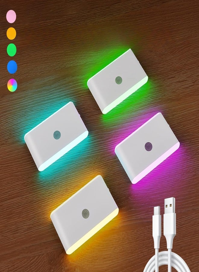 BLE Rechargeable Led Night Light,4 Pack Dimmable Color Changing Stair Lights Indoor,Motion Sensor Light Indoor,RGB Nightlights for Hallway,Bedroom, Kids Room, Kitchen, Stairway,Bathroom,Toilet - Image 1