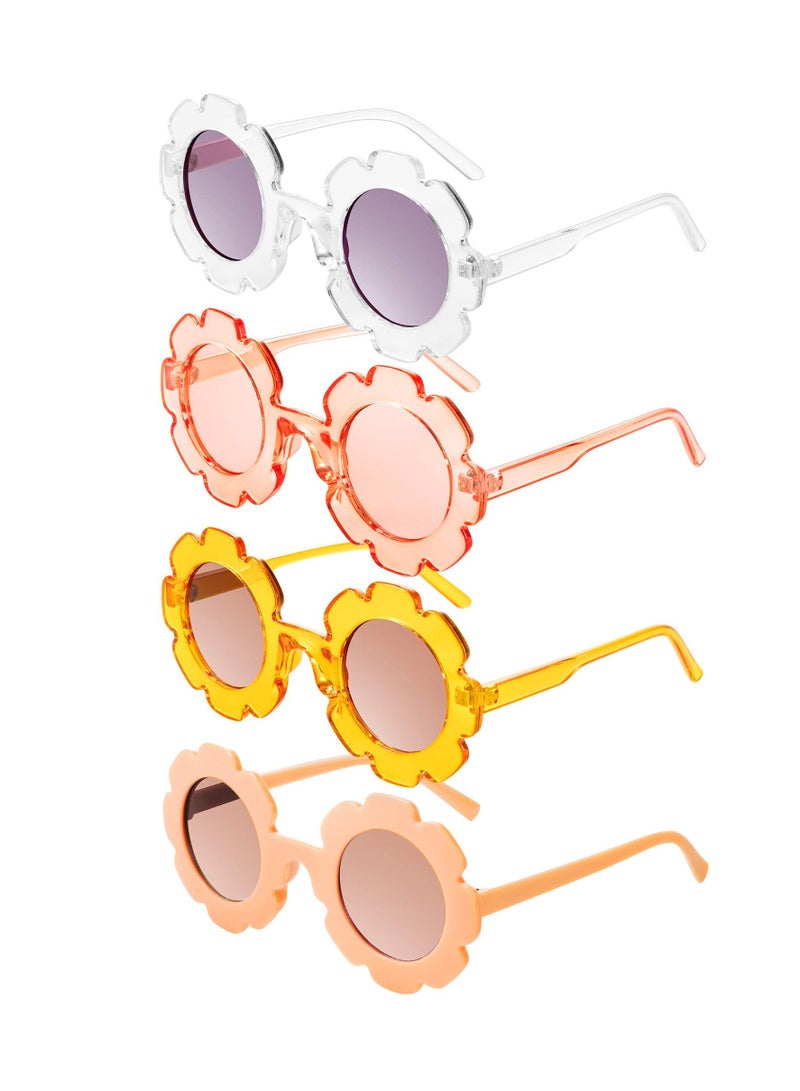 KASTWAVE Kids Sunglasses, 4 Pcs Round Flower Shaped  Toddler Flower Glasses with 4 Pack Glasses Cloth 4 Pack Flannel Bag for Baby Girls Boys Party Favor - Image 1