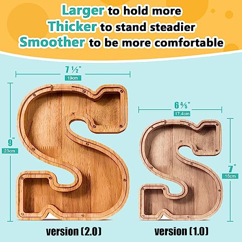 SummiDate Wooden Letter Piggy Bank for Kids Piggy Bank for Boys Girls Toddler Alphabet S Money Bank Personalized Initial Wood Coin Bank Birthday for Kids S - Image 5