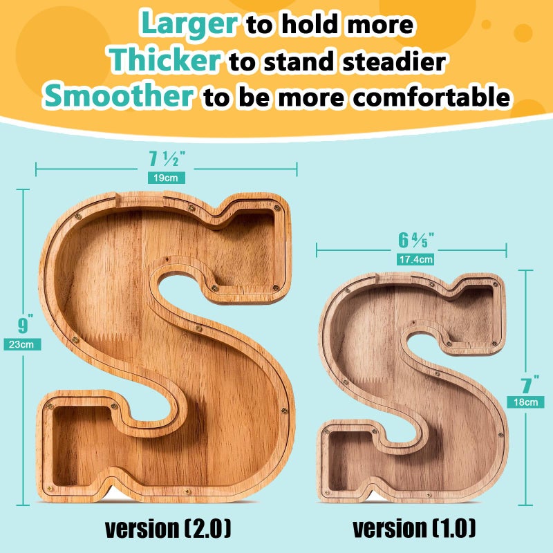 SummiDate Wooden Letter Piggy Bank for Kids Piggy Bank for Boys Girls Toddler Alphabet S Money Bank Personalized Initial Wood Coin Bank Birthday for Kids S - Image 3