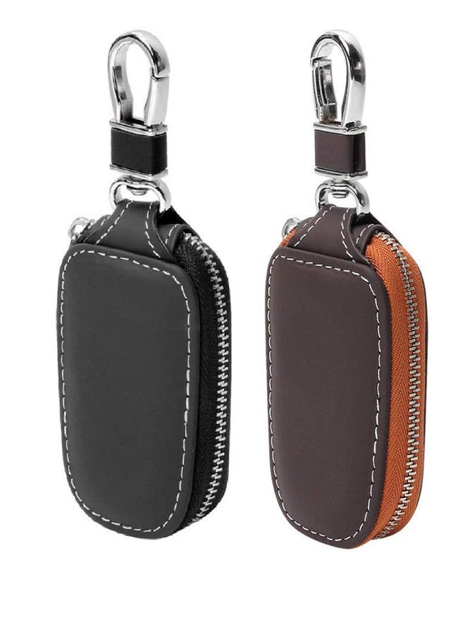 Contacts PU Leather Car Remote Key Case | Smart Protection Key Holder for Car Key | Key Chain Bag | Auto Remote Keyring Wallet (Black & Brown, Pack of 2)……… - Image 1