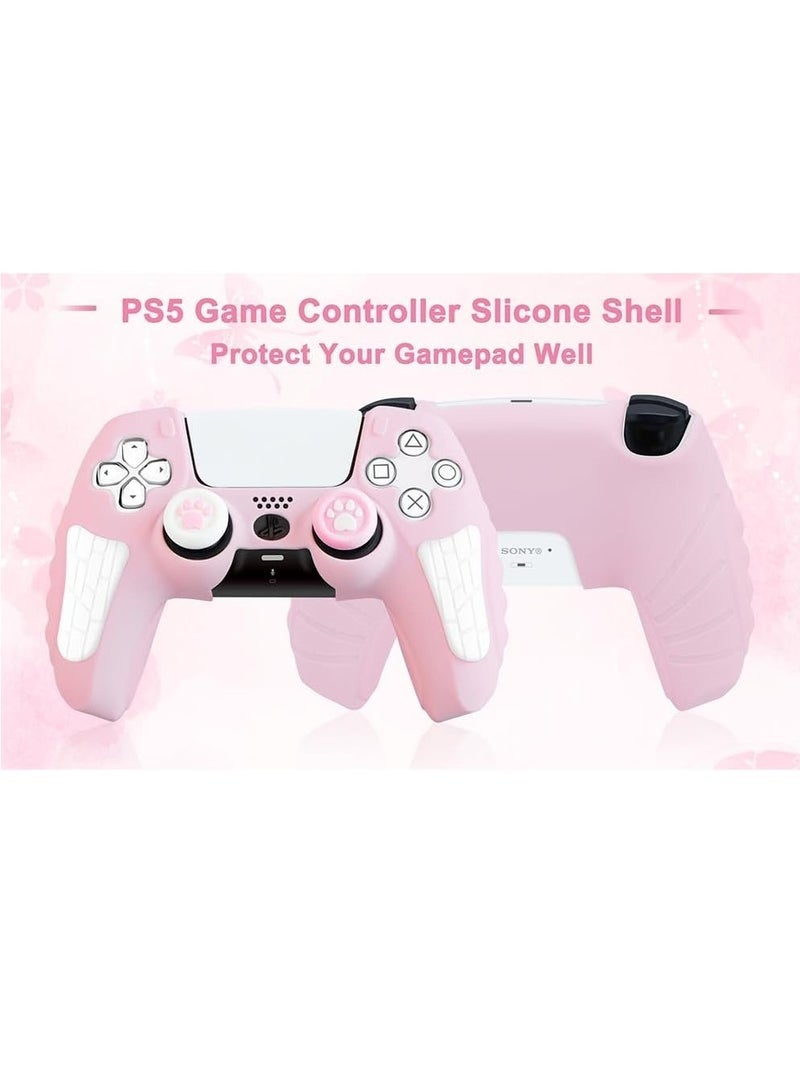 مجموعة ملحقات وحدة تحكم PS5 مناسبة لوحدة تحكم ألعاب بلاي ستيشن 5 مع غطائين لمقبض الإبهام باللون الورد-- ملصقات سوني 5 - Image 2