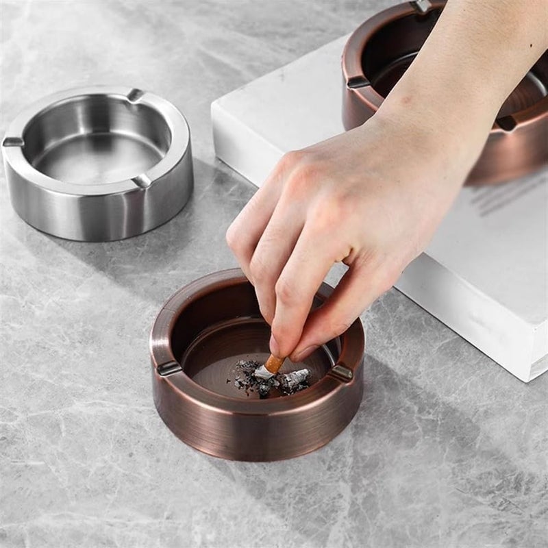 Ash Holder Stainless Steel Electroplating Process Ashtray Tabletop Portable for Room Living Dining Offices Outdoor Garden etc(Small) - Image 3