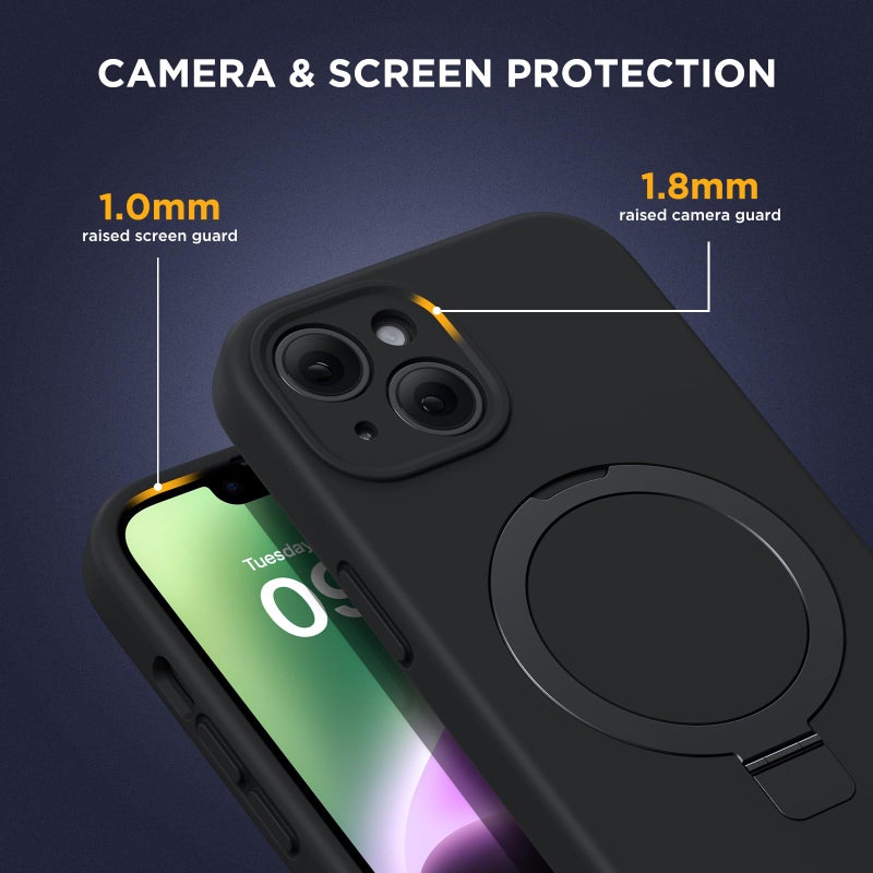 Miracase for iPhone 14 Case with Stand, Compatible with All MagSafe Accessories, Liquid Silicone Case Gel Rubber Shockproof Drop Protection Phone Case for iPhone 14, Black Mag-Stand - Image 4