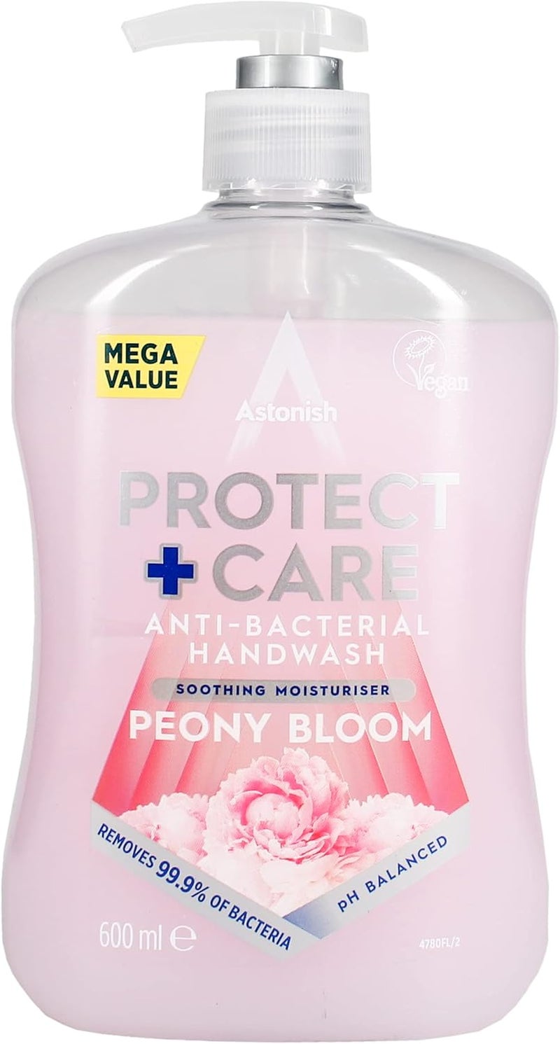Astonish Protect and Care Kind to Skin Moisturising AntiBacterial Hand Wash Soap Peony Bloom 600ml