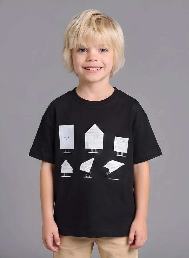 Boys Black Graphic Print Oversized T-Shirt By Juniorloom