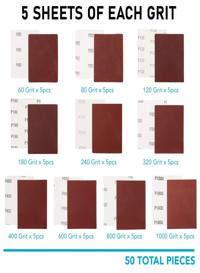 LotFancy 1/4 Sheet Sandpaper for Palm Sander, 50PCS 60 80 120 180 240 320 400 600 800 1000 Grit Sanding Sheets Assortment for Car and Wood, Plain Backing Sand Paper, 5.5”x 4.5” - Image 2