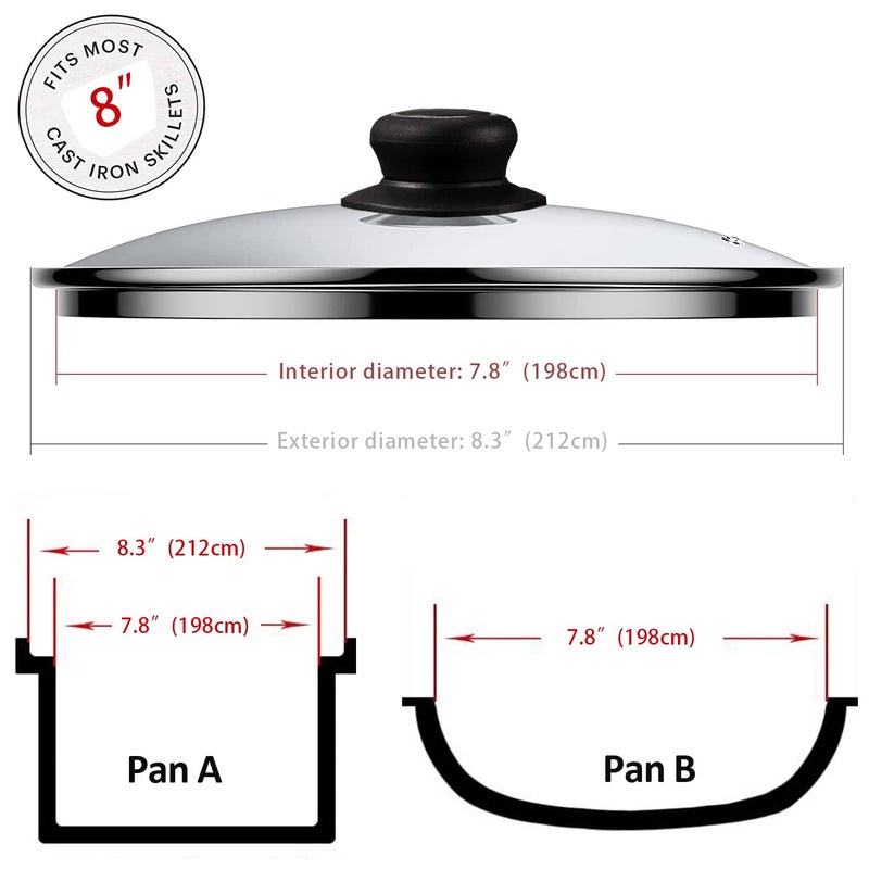 Zuihui 8 Inch Glass Lid For Frying Pan  Skillet  Pan Lid Fits Lodge 8 Inch Cast Iron Skillets 8""/20Cm  Clear - Image 2