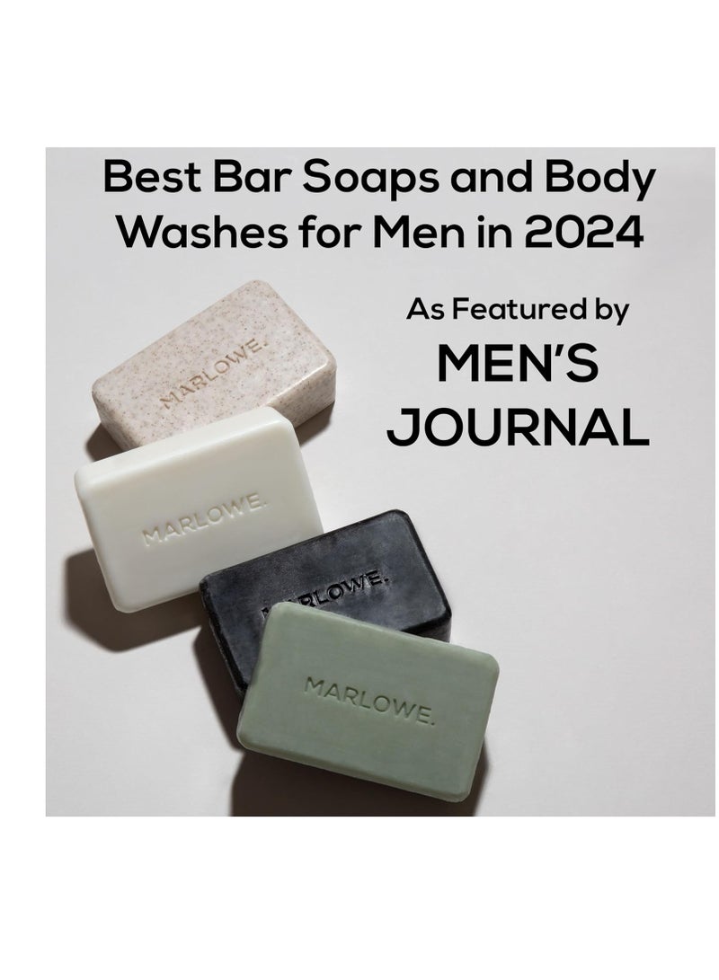 MARLOWE. No. 102 Men's Body Scrub Soap 7 oz (3 Bars) Fresh Original Woodsy Scent, Best Exfoliating Bar for Men, Natural Ingredients, Apricot Seed Powder, Shea Butter, Olive Oil, Green Tea Extracts