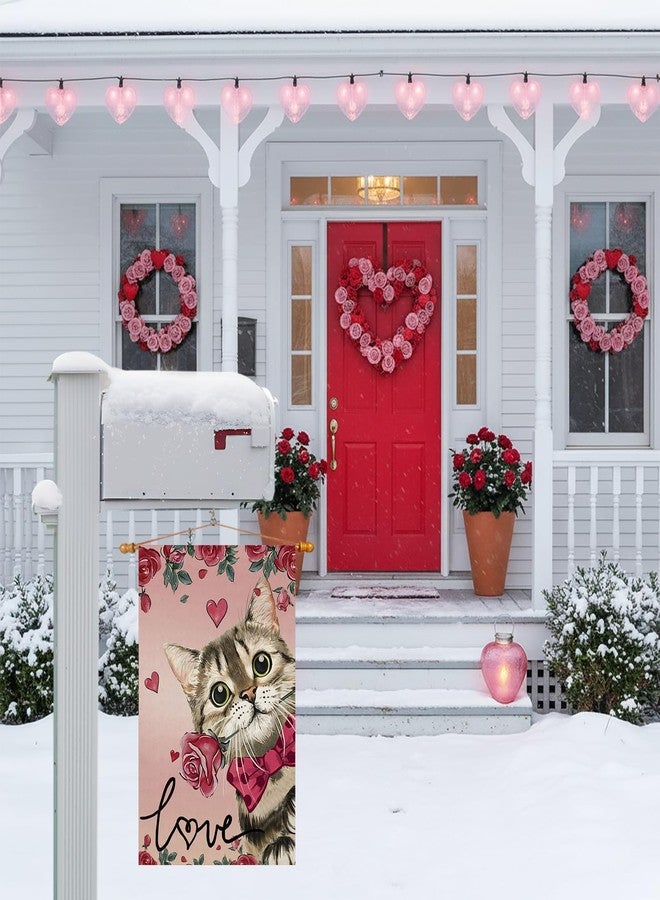 ZAEW Valentines Day Romantic Roses Love Hearts Cat Garden Flag Yard Flag 12x18 Inch Double Sided Small Mini Yard Outdoor Outside Holiday Decoration - Image 3